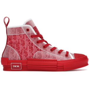 Dior Mens B23 Red Oblique Logo Transparent High Top Lace Up Flat Sneaker 44 11